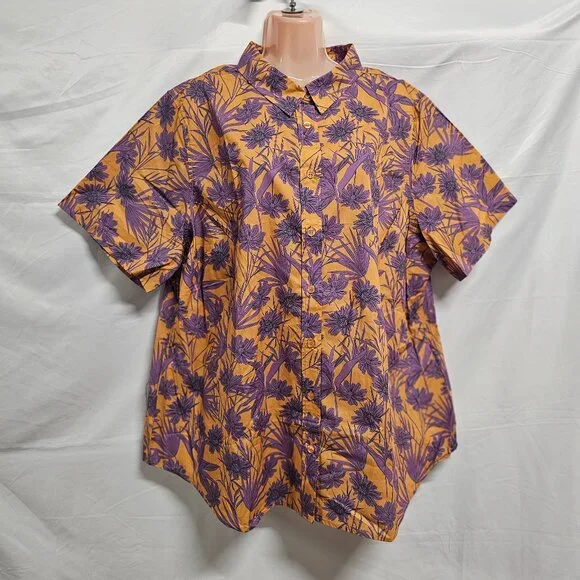Wildfang The Essential Top Button Up Shirt Women Size 1X Flower Press Pecan - Picture 1 of 11
